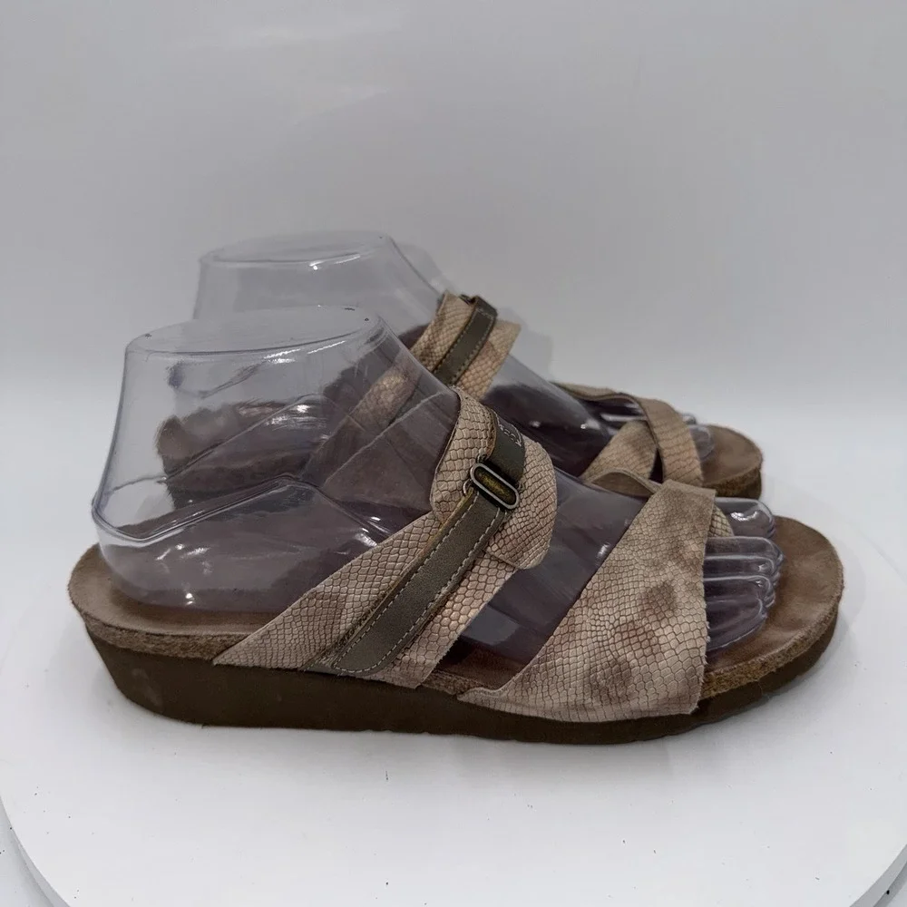 NAOT Women Jessica Wedge Toe Loop Sandals Size 39 EU /‎ 8 US Brown Leather